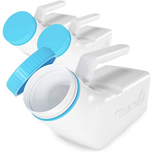 Urinals for Men Glow in The Dark Lid by Tilcare (3 Pack) - 32oz/1000mL Thick Plastic Mens Bedpan Bottle with Screw-on Lid - Spill Proof Urinary Chamber - Male Portable Travel Pee Bottles