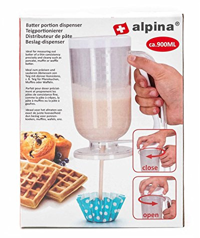 Alpina! Teigportionierer für Pancakes, Muffins, Poffertjes, Crepes und Waffeln, mit Skala, große Einfüll-Öffnung, Einhand-Bedienung, Volumen ca. 900 ml