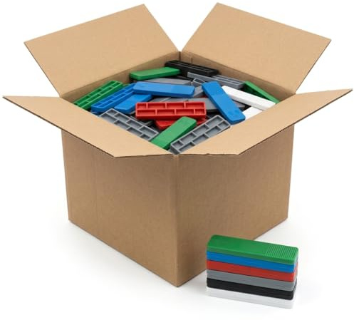 Plastic Window & Glazing Packers 1mm–6mm Assorted, Mixed Flooring Spacers, Colour Coded Plastic Shims for Window Installation, Door Fitting & Levelling – Heavy Duty Pack of 600