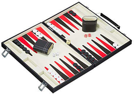 Relaxdays 10023503 Backgammon Koffer, hochwertiges Set, inklusive komplettem Zubehör, Tavla Brettspiel, B x T 47 x 36 cm, schwarz