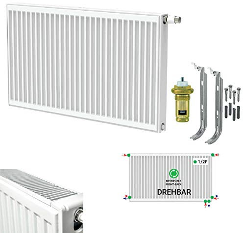 Belrad Typ 22 (Höhe x Breite) 600x800 mm Universalheizkörper Kompakt & Ventilheizkörper Halter & Ventil - 6 Anschlüsse