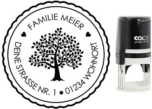Adressstempel Baum mit Namen Straße und Ort, Stammbaum, Stempel Hochzeit, verschiedene Motive, Colop mit integriertem Stempelkissen (Baum)
