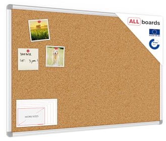 ALLboards Tableau en Liège avec Cadre en Aluminium 90x60cm, Tableau d'Affichage Liège, Tableau pour Épingles