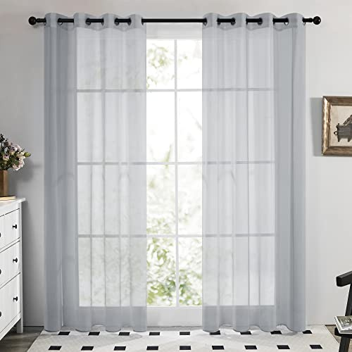Deconovo Voile Vorhänge Transparent mit Ösen Übergardinen Grau | 2er Set, H175 x B140 cm,stores gardinen mit stangendurchzug, transparenter vorhang für moderne wohn- und schlafräume