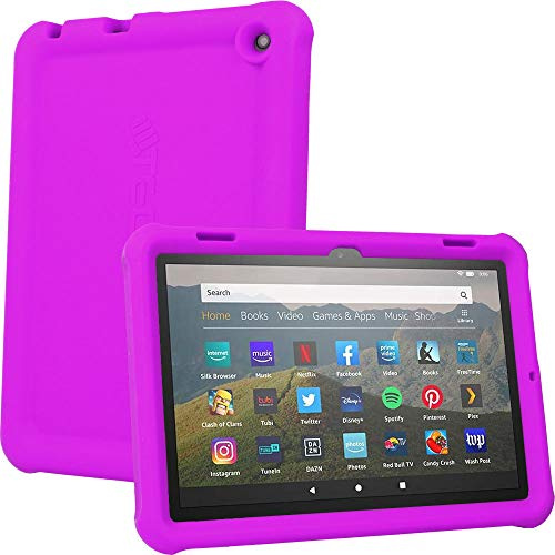 TECHGEAR Schutzhülle für neue Amazon Fire HD 8 / HD 8 Plus (2024/2022, 14. / 12. Generation) [Kinderfreundlich] Leichtes Koffer Silikon Soft Shell Anti-Rutsch Stoßfest + Displayschutzfolie -LILA