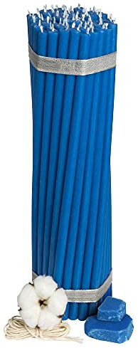 Diveevo Kirchliche Bienenwachskerzen №20-50 Stk. I hochwertige Ritualkerzen L-30,5 cm Ø-9,6 mm I 180 Min Brenndauer in blau I 1 kg dünne Kerzen tropf- & rauchfrei