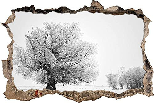 3D-Effekt Wandtattoo Aufkleber Durchbruch selbstklebendes Wandbild Wandsticker Stein Wanddurchbruch Wandaufkleber Tattoo,schneebedeckter Baum,Größe 80x120cm