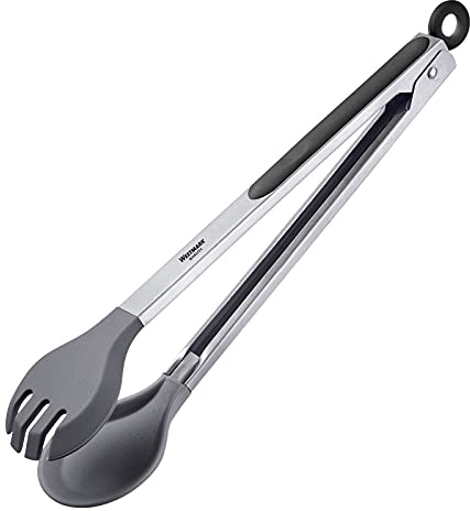 Westmark Pinza per buffet, con boccette in silicone, forchetta e cucchiaio, lunghezza: 32,5 cm, acciaio inox/plastica/silicone, Round Silicone Maxi, argento/nero, 16202270