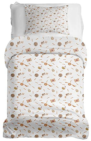 Gravity Kinder Bettwäsche Set Gewichtsdecke Bezug aus Baumwolle Schlaufen Bezugssystem Deckenezug 135x200cm und Kissenbezug 40x60cm für Kinder/Jugendliche Schlüssel Zauberer weiß beige