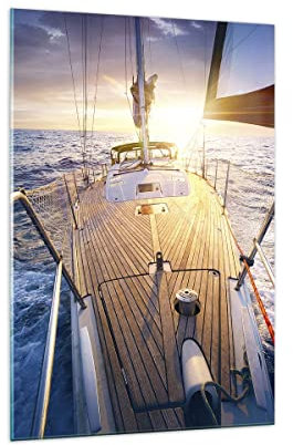 Bilder auf Glas 70x100cm Glasbild Segelboot Meer Groß Wanddeko Bild im Glas Schlafzimmer Küche Deko Wandbilder Dekoration Wohnzimmer Modern Wall Decor Glasdruck Wand Kunstdruck Art GPA70x100-4076