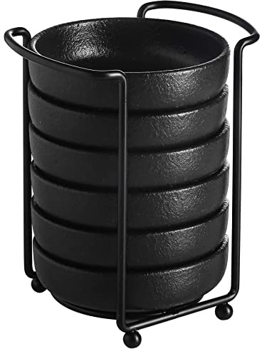 YJR Ceramic Japanese Side Dishes, Seasoning Dishes, Dipping Bowls - 3.5 Inch, with Metal Stand for Ketchup Soy Sauce BBQ Party, Set of 6, Matt Black
