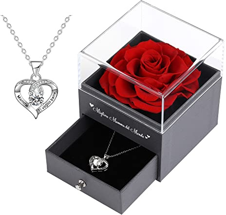 Muttertagsgeschenk Vera Rose für Mama, Ewige Rose mit Geschenkkette, Muttertagsgeschenke Geburtstag Christrose für Mama Ehefrau Frau (Rot)
