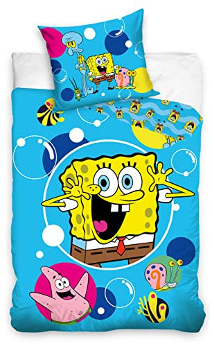 MTOnlinehandel Schwammkopf Bettwäsche Bettbezug 135x200 80x80 Baumwolle · Kinderbettwäsche für Mädchen und Jungen · 2 teilig · 1 Kissenbezug 80x80 + 1 Bettbezug 135x200 cm