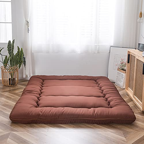 Maxyoyo Futonmadrass, vadderad japansk golvmadrass, kviltad sängmadrass, extra tjock hopfällbar sovdyna, ventilerande golvstol, gästsäng, campingsäng (kaffe, enkel)