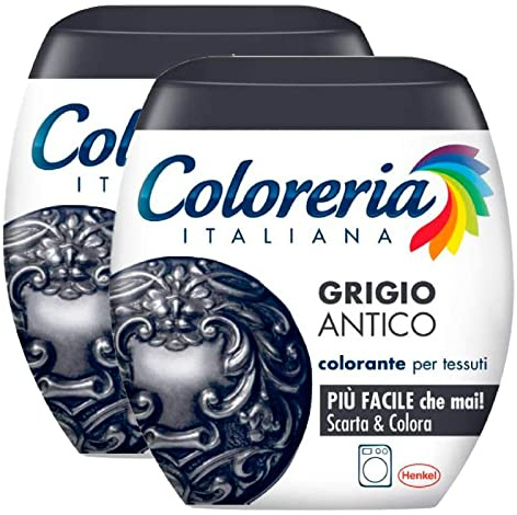 GREY Coloreria Italiana Textilfarbe für Waschmaschine, Farbe Antikgrau, belebt oder verändert die Farbe der Kleidung – 2 Packungen Einzeldosis