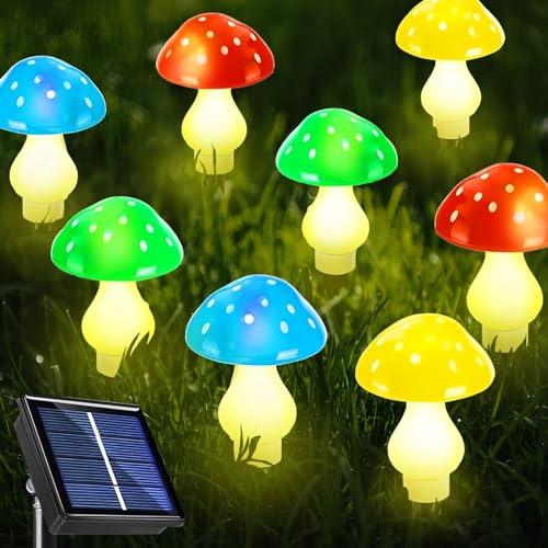 Mushroom Solar Lights Outdoor Garden, Solar Powered Mushroom Stake Lights | for Outdoor Decor, Garden Lights Solar Powered Waterproof, 8 Lighting Modes Mushroom Lights for Lawn Courtyard