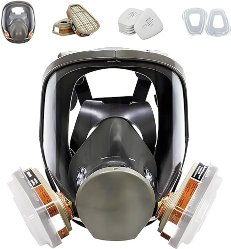 ZXICH Reusable Full Face Cover Dust Gas Face Cover with 10 Replaceable Filter Cotton, for Organic Vapor, Chemical, Petroleum, Dust, Paint and Other Work Protection