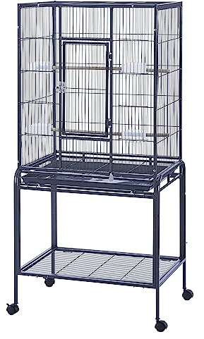 Panana Large Bird Cages Parrot Cage Wide Flight Metal Animal Cage for Budgie Parakeet Conure With Rolling Stand Wheels (Black, 62L x 43W x 136H)