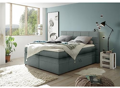Lomadox Boxpsringbett 180x200 cm mit Bettkasten | Doppelbett in anthrazit mit Härtegrad H2