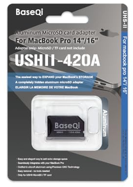 Baseqi UHS-II MicroSD-Adapter aus Aluminium für 2021 M1 / 2022 M2 / 2023 M3 MacBook Pro 14 Zoll und 16 Zoll