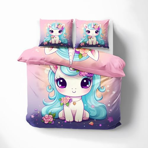 ZDABAOEC Bettwäsche Einhorn 140x200 2er Set | Weiche Kuschelige Microfaser Bettbezug & 1 Kopfkissenbezug 70x90 | Unicorn Wendebettwäsche | mit Reißverschluss