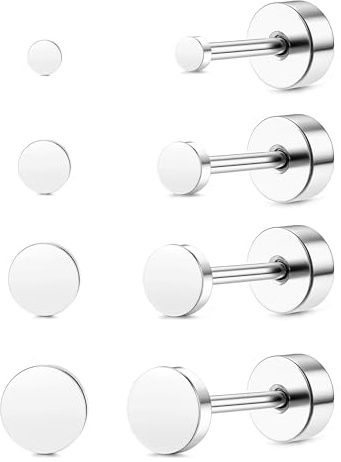 Cassieca 4 par G23 titanörhängen för kvinnor och män allergivänliga örhängen medicinska örhängen helixpiercingar silver titan örhängen 2/3/4/5 mm