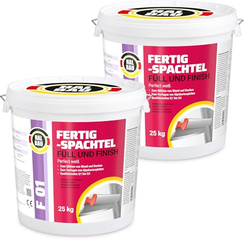 Fertigspachtel Füll Finish Q1-Q4, Fugenspachtel Innen 50kg, Perfekt Weiss, Glätten Verfugen GK Platten Halbau F01