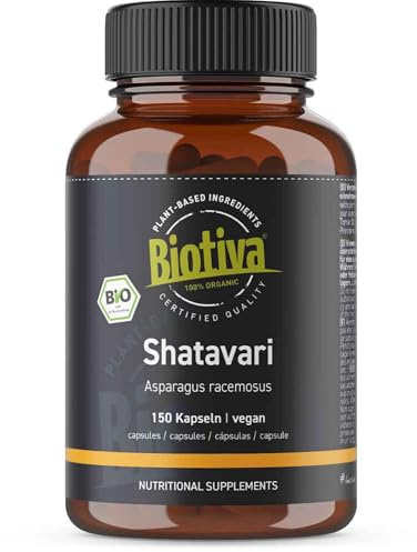Shatavari Bio 150 Kapseln - 500mg je Kapsel - 50 Tage Dosis - indischer Spargel - hochdosiertes Shatavari in Bio Qualität- abgefüllt und kontrolliert in Deutschland - vegan - Biotiva