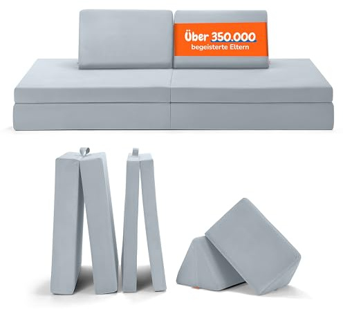 Funzy Spielsofa für Kinder - Das Original für kreatives Spielen, Modulare Spielcouch, Waschbarer Bezug, Robust & Langlebig, TÜV & ÖKO-TEX® 100 Standard Zertifiziert, 3 Jahre Garantie, Arktis Blau