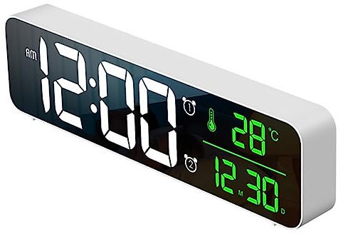RORPOIR Reloj Despertador Digital Pantalla Led Grande, Visualización De Fecha y Temperatura, Material Abs Resistente, Función Musical 40 Tonos, para Dormitorio y Oficina, Opción Pared o Sobremesa