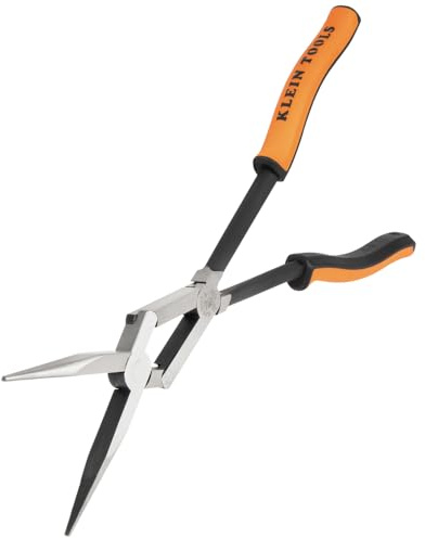 Klein Tools 71400 Long Nose Needle Nose Pliers, Angled Knurled Jaws, Double Rivet, Extended Reach for Tight Space Access, 13-Inch