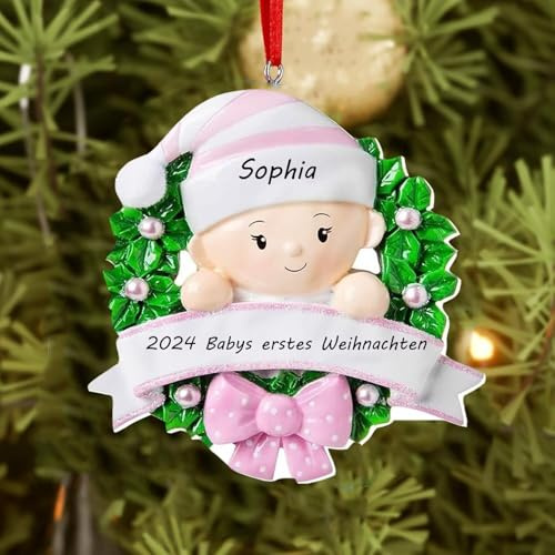 Generic Personalisierte Weihnachtskugeln mit Namen und Datum - Weihnachten Baby，Christbaumkugel personalisiert，Weihnachtskugel selber gestalten Mädchen und Jungen，Rosa