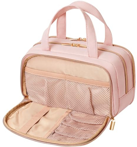 Lifewit Travel Toiletry Bag with Handle, Large Wide-Open Makeup Cosmetic Travel Bag for Toiletries with Multi-compartments, Vacation Essentials, Pink, 5L