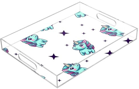 Acrylic Tray Rectangle Fortunate Unicorns and Star Clear Serving Tray with Handles Acrylic Cookie Tray 12X16 Serving Tray Acrylic Spill-Proof