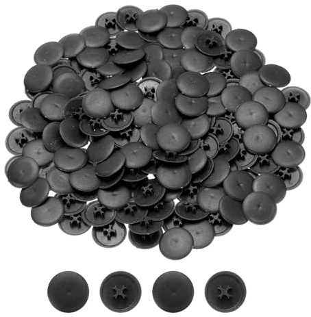 sourcing map Screw Cap Covers, 108Pcs 17mm - Plastic Self-lock Nut Screw Cap, Screw Decoration Cover for Phillips Cam Fitting Nut Self-tapping Screw, Black