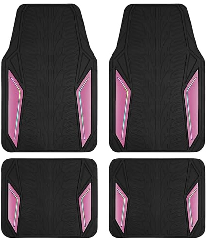 PIC AUTO Rubber Floor Mats, Pink Aluminum Film with Colorful Piping Floor Mats for Cars, Car Mats with Non-Slip Backing, All-Weather Protection, Trim-to-Fit Liner for Cars, SUVs, Trucks, Vehicles