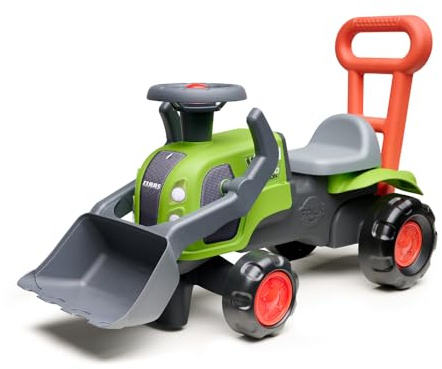 Falk - Porteur Tracteur Claas - Barre d'aide à la Marche - Dès 12 Mois - Pelle Frontale - 90% de Plastique recyclé - Fabriqué en France - 312D, Vert