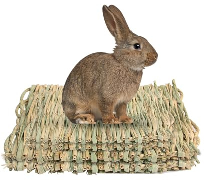 Ompinda Rabbit Hay Mat, 3 Pack Natural Straw Woven Breathable & Comfortable Hay Mat Cage Grass Mat for Rabbits, Guinea Pigs, Hamsters, and Other Small Pets (28cm*38cm)