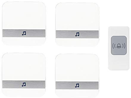 WOTZOV Wireless Waterproof Doorbell, Universal Smart Door Chime 300M Operating Range Door Chime,1 Push Button+4 Receivers,52 Ringtones,4 Volume Levels,White,White