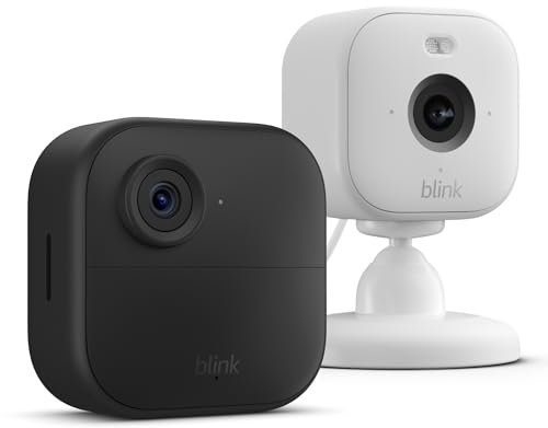 Blink Outdoor 4 camera (newest gen) + Blink Mini 2 White | Wireless HD smart security camera, two-year battery life + Plug-in smart security camera, HD night view, built-in spotlight, two-way audio