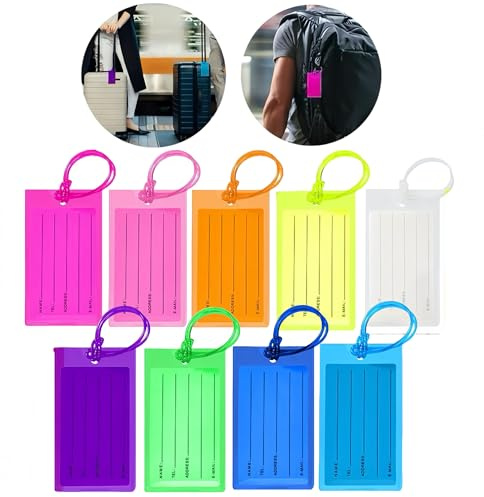 Etiquetas de equipaje de silicona suave multicolor, 9 piezas etiquetas de equipaje personalizables, ideales para identificar sus maletas, bolsas de viaje y equipaje