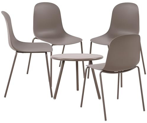 CLP 4er Sitzgruppe Mindin I Garten-Set 4X Stuhl stapelbar und 1x Tisch I Outdoor-Set wetterfest und UV-beständig I Gartenmöbel, Farbe:Taupe