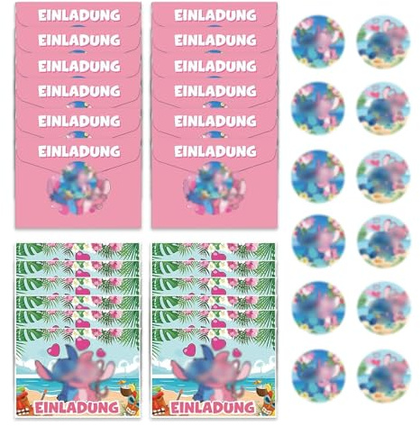GWAWG 12 Pcs Children's Invitation Cards Children's Birthday Boy Girl with Envelope German Cartoon Party Invitations for Children Birthdays Themed Party