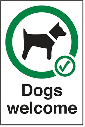 V Safety Dogs Welcome 150 x 200 mm - Face Adhesive Window Sticker Safety Sign