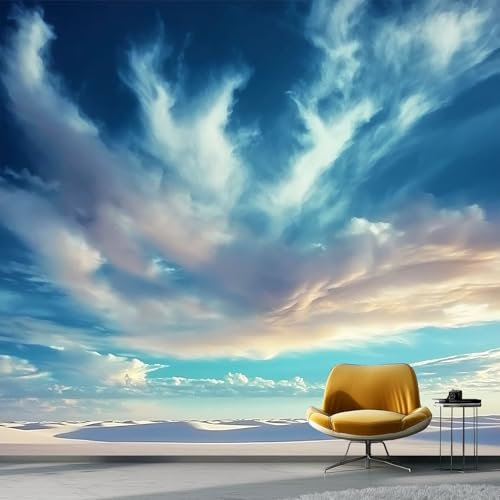 Carta da parati Duna E Cielo, 350 x 256 cm Stile Naturale Carta da parati fotografica personalizzata in tessuto non tessuto per soggiorno e cameretta dei bambini, Bianco Blu