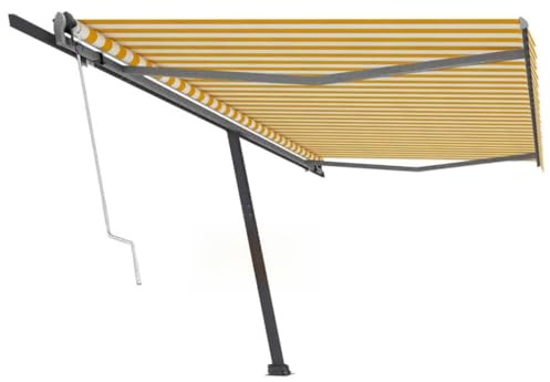 Qnhdfrt Standmarkise Automatisch 500x300 cm Gelb Weiß Fernbedienung Freistehend für Balkon Terrasse Garten Sonnenschutz
