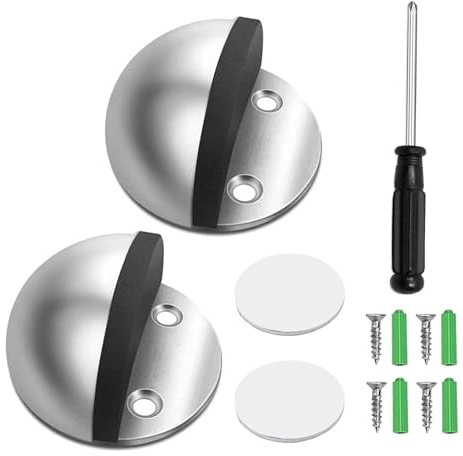 Bodentürstopper, Edelstahl, oval, bodenmontiert, mit selbstklebenden und Schraubbefestigungen, inklusive Schraubendreher, geeignet für Zuhause und Büro, 2 Stück