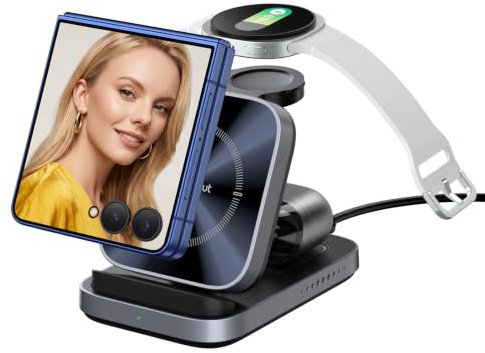 Wireless Charger for Samsung Z Flip 7/7 FE/6/5/4/3, 3-in-1 Charging Station for Galaxy Watch 8 Classic/8/Ultra/7/FE/6/5/4, SwanScout 713F (NO Adapter)