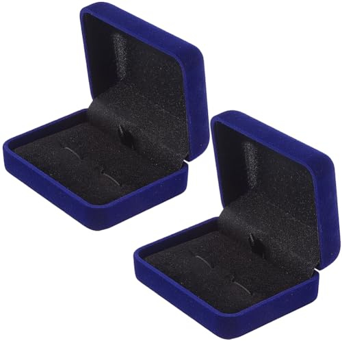 Beebeecraft 2 caja de Terciopelo para Gemelos Pequeña Clásica Azul Rectangular para Guardar Joyas Sujetar Clips de Corbata Regalo para Boda Día Del Padre Hombre