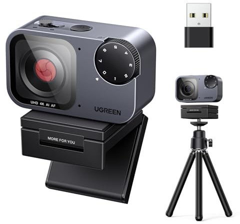 UGREEN FineCam Pro 4K Webcam 30FPS PC Capteur 1/2 AI Contrôle Gestuel Sept Filtres 2 Micros AI Antibruit Correction Lumière PDAF Autofocus pour Windows MacOS Linux Streaming Teams Youtube Skype Zoom